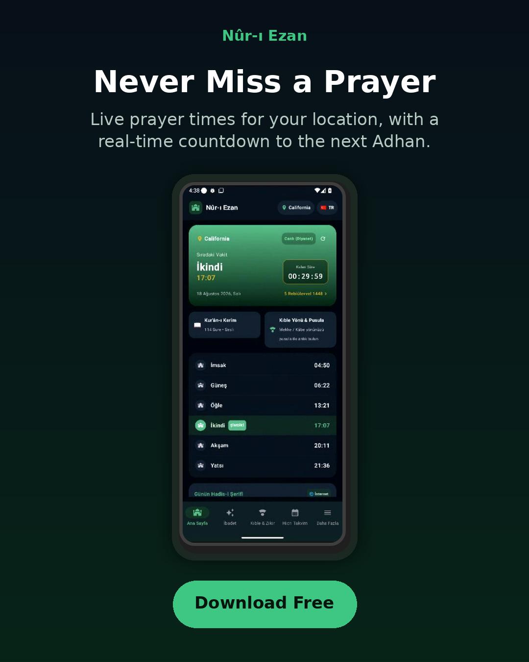 Nûr-ı Ezan: Prayer Times screenshot 1